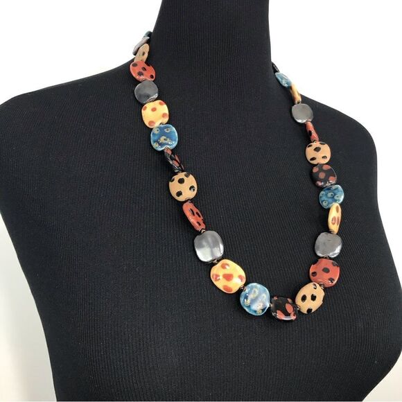 Multicolored Polka Dot Squared Bead Vintage 14” Necklace - Picture 4 of 16
